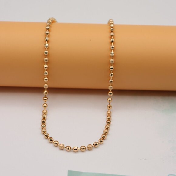 "Textured Bead Rose Gold Necklace Shiny Ball Chain, XPNL0128 - Picture 3 of 11